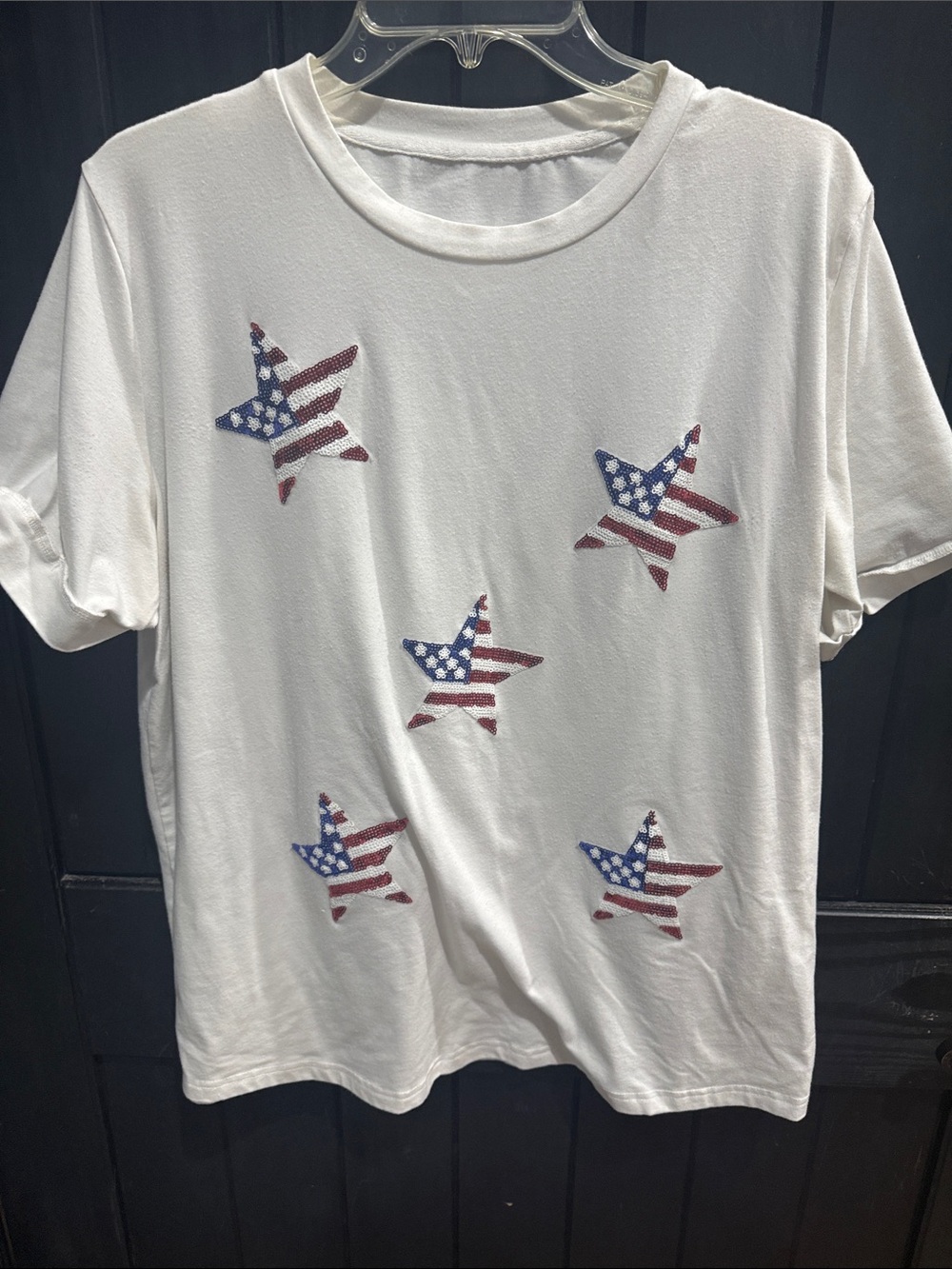 Women’s White Short Sleeve Tee with American Flag Star Motif